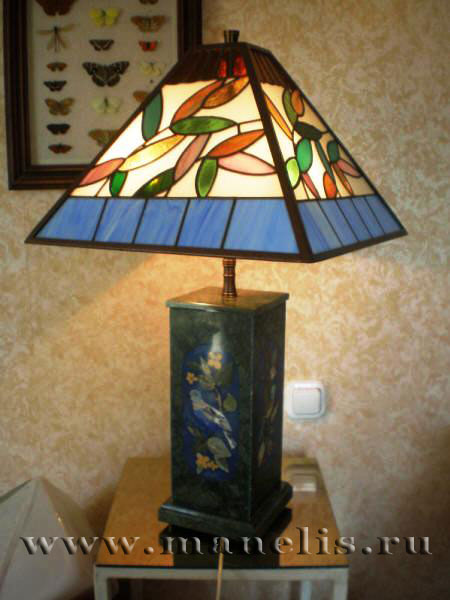 s24.JPG - Настольная лампа, витраж втехнике Тиффани, камень, флорентийская мозаика