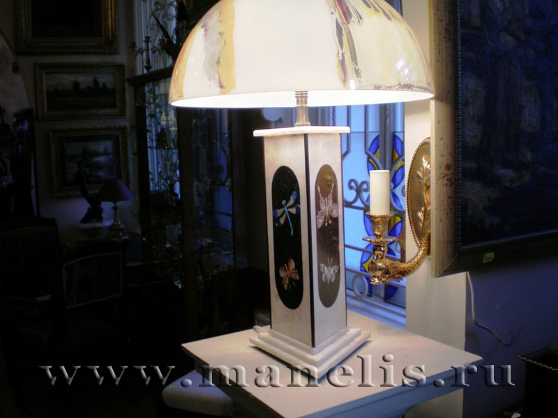s42.JPG - Настольная лампа, стекло, камень флорентийская мозаика.