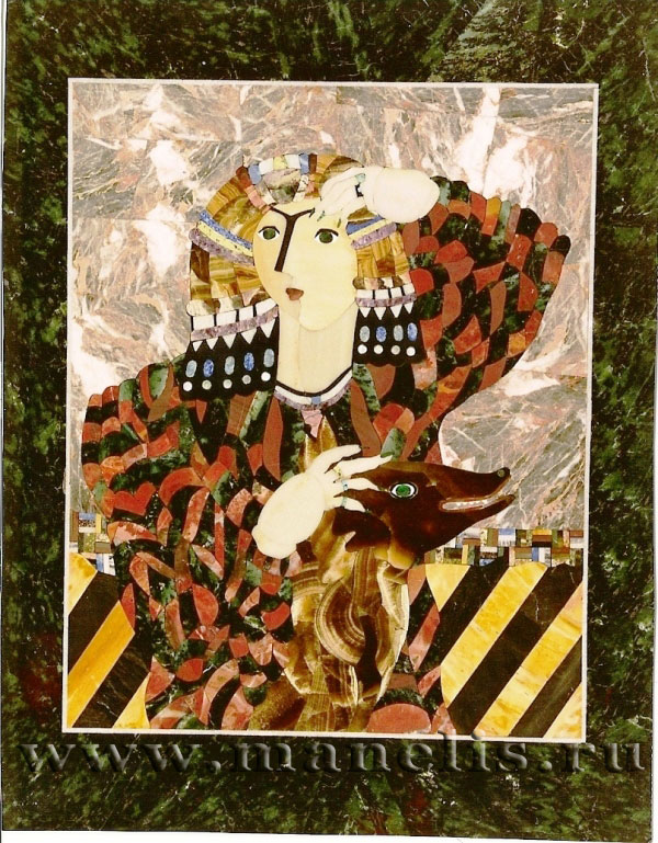 m47.JPG - "Дама с волком". Панно, техника: флорентийская мозаика. Автор: Юрий Манелис.